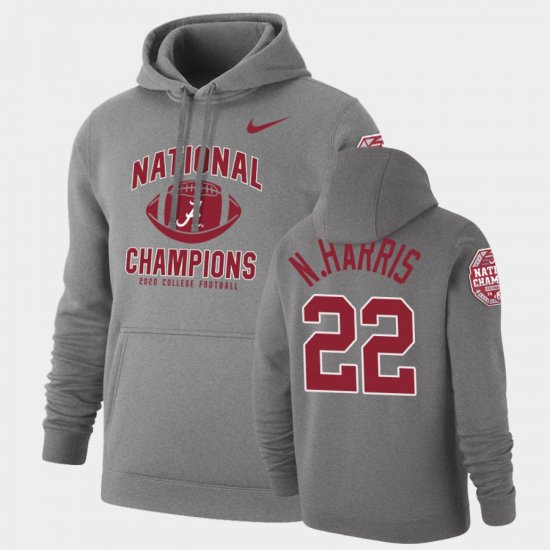 #22 Najee Harris 2020 National Champions Alabama Crimson Tide Retro Pullover Men Heathered Gray Hoodies 205308-949