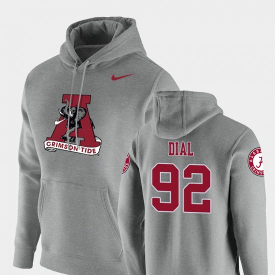#92 Quinton Dial Vault Logo Club Alabama Crimson Tide Pullover Mens Heathered Gray Hoodie 629050-636