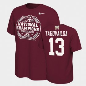 #13 Tua Tagovailoa 2020 National Champions Bama 3X CFP Men's Crimson T-Shirt 729325-746