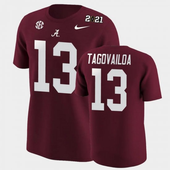 #13 Tua Tagovailoa 2020 National Champions University of Alabama Men\'s Crimson T-Shirt 133354-466