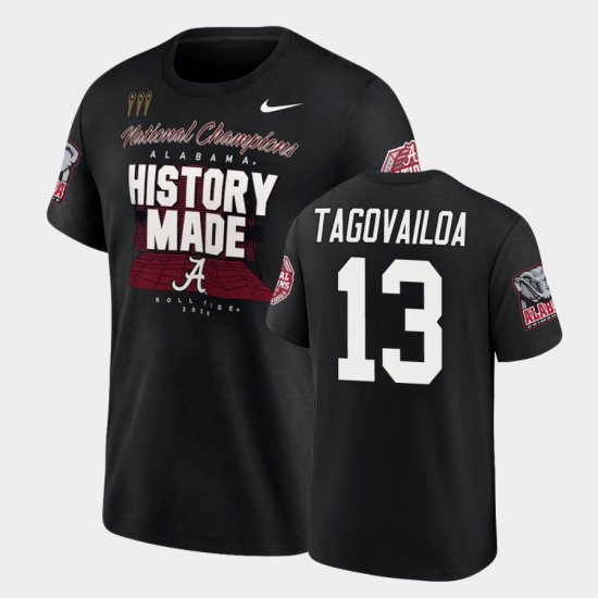 #13 Tua Tagovailoa 2020 National Champions Bama Locker Room Men\'s Black T-Shirt 694730-600