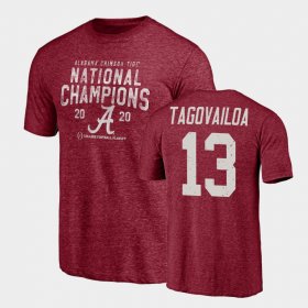 #13 Tua Tagovailoa 2020 National Champions University of Alabama Tri-Blend Mens Crimson T-Shirt 720801-638