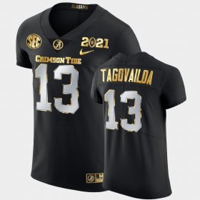 #13 Tua Tagovailoa 2021 National Championship Alabama Golden Edition Men's Black Jersey 829481-595