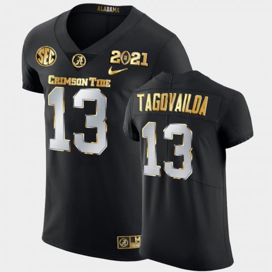 #13 Tua Tagovailoa 2021 National Championship Alabama Golden Edition Men\'s Black Jersey 829481-595