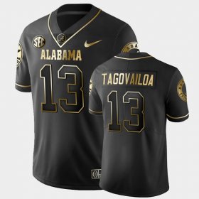 #13 Tua Tagovailoa College Football Bama Golden Edition Limited Mens Black Jersey 678296-419
