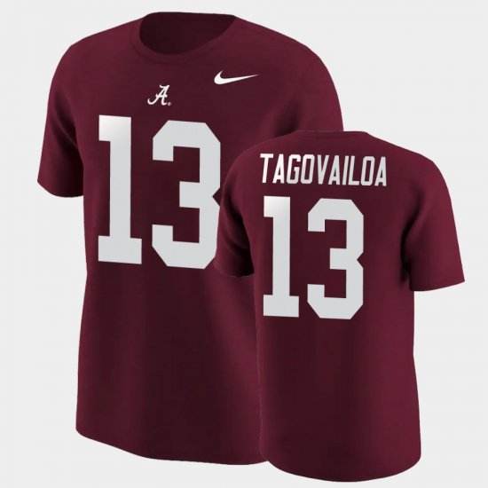 #13 Tua Tagovailoa College Football University of Alabama Name & Number Men\'s Crimson T-Shirt 608035-697