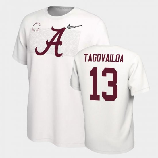 #13 Tua Tagovailoa College Football Alabama Crimson Tide Playoff Men White T-Shirt 423129-463