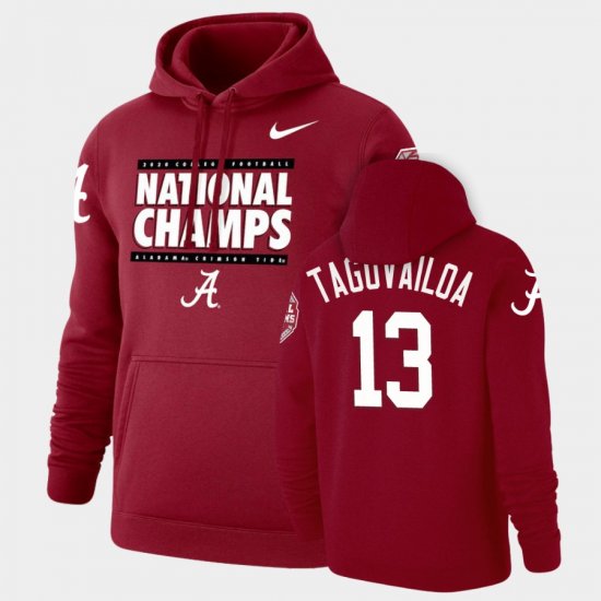 #13 Tua Tagovailoa 2020 National Champions Bama Pullover Men Crimson Hoodies 287701-830