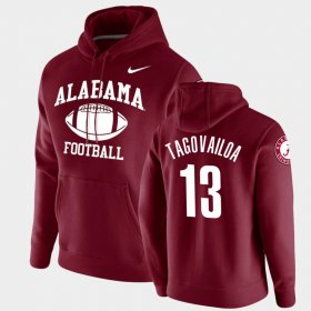 #13 Tua Tagovailoa Retro Football Bama Pullover Men's Crimson Hoodie 357708-750