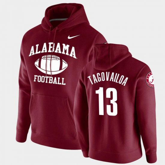 #13 Tua Tagovailoa Retro Football Bama Pullover Men\'s Crimson Hoodie 357708-750