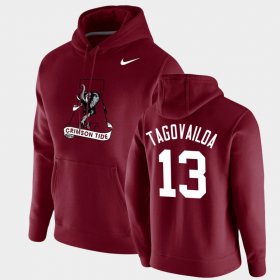 #13 Tua Tagovailoa Vintage School Logo Alabama Pullover Mens Crimson Hoodie 226213-818