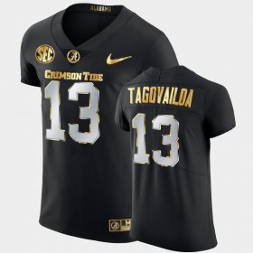 #13 Tua Tagovailoa Golden Edition Alabama 2020-21 Authentic Men's Black Jersey 235737-862