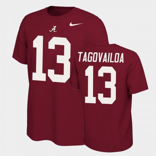 #13 Tua Tagovailoa Name and Number Bama Name & Number Retro Men Crimson T-Shirts 865280-506