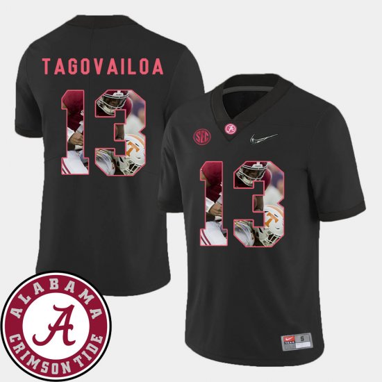 #13 Tua Tagovailoa Pictorial Fashion Alabama Football Men\'s Black Jersey 845617-881