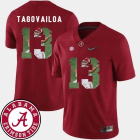 #13 Tua Tagovailoa Pictorial Fashion Alabama Crimson Tide Football Mens Crimson Jersey 447834-557