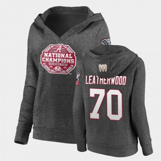 #70 Alex Leatherwood 2020 National Champions University of Alabama Pullover V-Neck Womens Charcoal Hoodie 677420-522