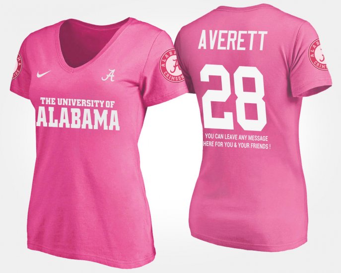 #28 Anthony Averett Name and Number Alabama Crimson Tide With Message Women\'s Pink T-Shirt 936398-436