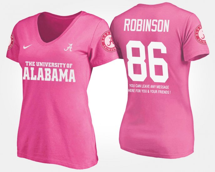 #86 A\'Shawn Robinson Name and Number Alabama With Message Womens Pink T-Shirt 937450-571