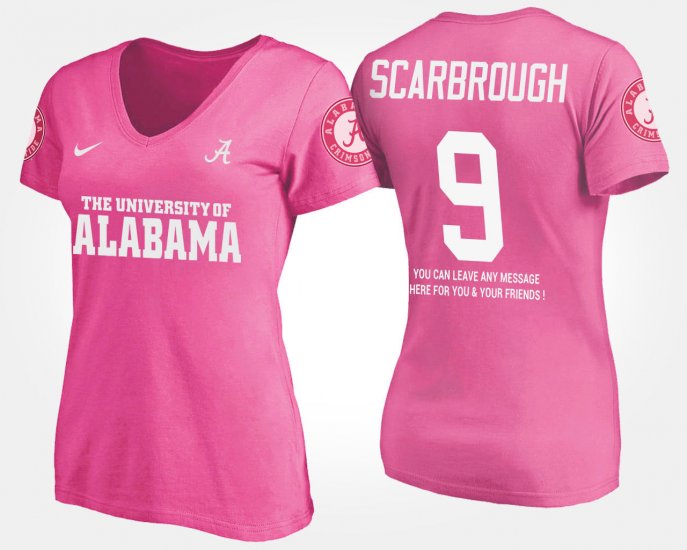 #9 Bo Scarbrough Name and Number Alabama Crimson Tide With Message Womens Pink T-Shirt 399546-690