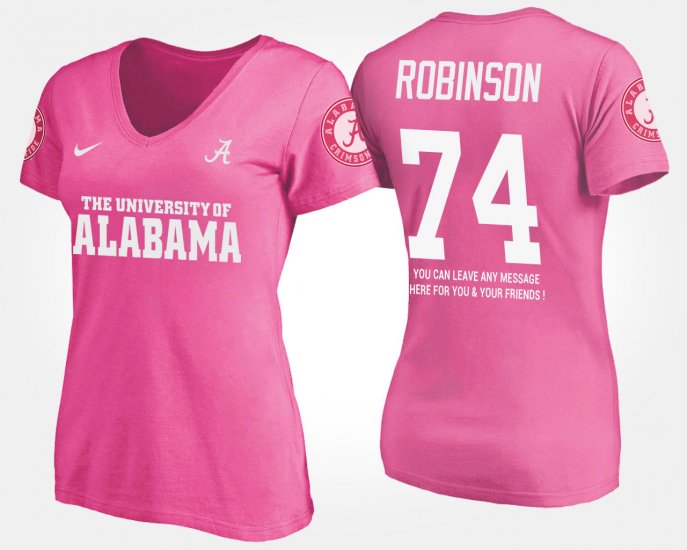 #74 Cam Robinson Name and Number Bama With Message Women Pink T-Shirt 728116-138