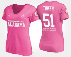 #51 Carson Tinker Name and Number Alabama With Message Women Pink T-Shirts 410999-755