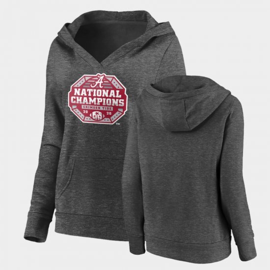 2020 National Champions Bama V-Neck Pullover Womens Charcoal Hoodie 971610-641