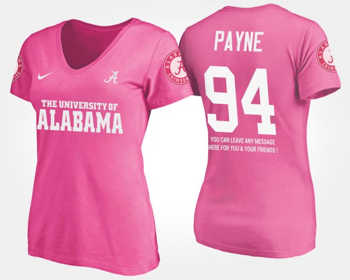 #94 Da\'Ron Payne Name and Number University of Alabama With Message Women Pink T-Shirts 591549-529