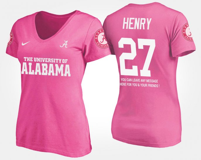 #27 Derrick Henry Name and Number Bama With Message Womens Pink T-Shirts 261026-526