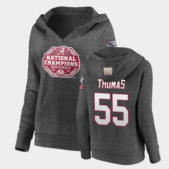 #55 Derrick Thomas 2020 National Champions Alabama Pullover V-Neck Women\'s Charcoal Hoodie 736504-968