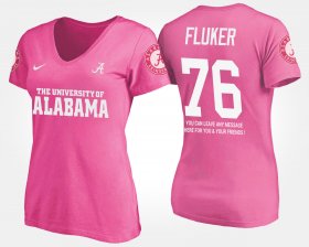 #76 D.J. Fluker Name and Number Alabama Crimson Tide With Message Womens Pink T-Shirts 301737-991