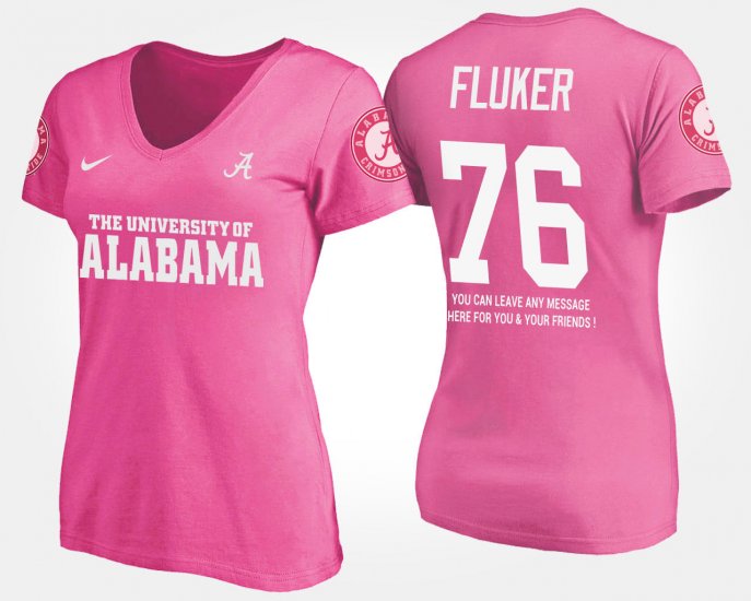 #76 D.J. Fluker Name and Number Alabama Crimson Tide With Message Womens Pink T-Shirts 301737-991