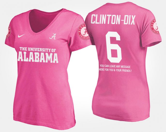 #6 Ha Ha Clinton-Dix Name and Number Bama With Message Womens Pink T-Shirts 777266-323