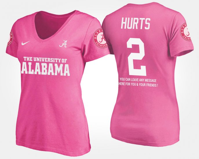 #2 Jalen Hurts Name and Number Bama With Message Womens Pink T-Shirts 386167-846