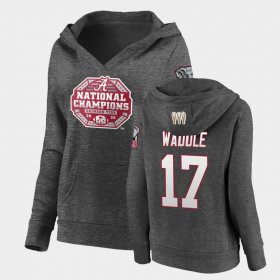 #17 Jaylen Waddle 2020 National Champions Bama Pullover V-Neck Women's Charcoal Hoodie 855351-436