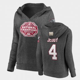 #4 Jerry Jeudy 2020 National Champions Alabama Crimson Tide Pullover V-Neck Women Charcoal Hoodie 617021-972