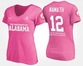 #12 Joe Namath Name and Number Bama With Message Womens Pink T-Shirt 437867-828