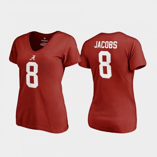 #8 Josh Jacobs College Legends Alabama V-Neck Name & Number Women\'s Crimson T-Shirt 164847-462