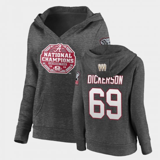 #69 Landon Dickerson 2020 National Champions University of Alabama Pullover V-Neck Women Charcoal Hoodie 828133-649
