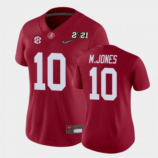 #10 Mac Jones 2021 National Championship Bama College Football Women\'s Crimson Jersey 376274-130