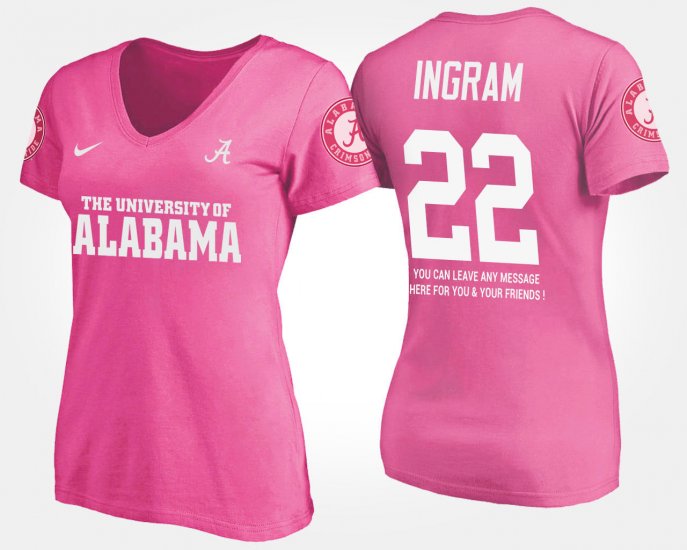 #22 Mark Ingram Name and Number Bama With Message Womens Pink T-Shirt 572391-735