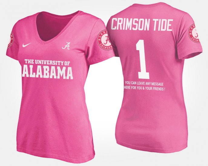 #1 Name and Number Alabama No.1 Short Sleeve With Message Women\'s Pink T-Shirt 602002-950