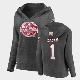 #1 Nick Saban 2020 National Champions Bama Pullover V-Neck Women Charcoal Hoodie 528143-476
