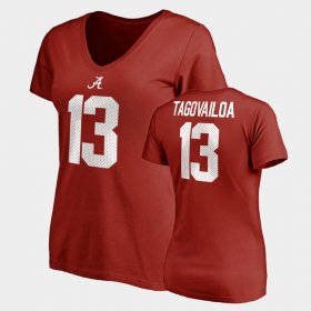#13 Tua Tagovailoa College Legends University of Alabama Name & Number V-Neck Women Crimson T-Shirt 264621-208